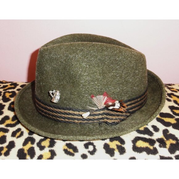 Vintage Green Wool German Alpine Tyrolean Hat Oktoberfest w/ feathers and pins main image 14